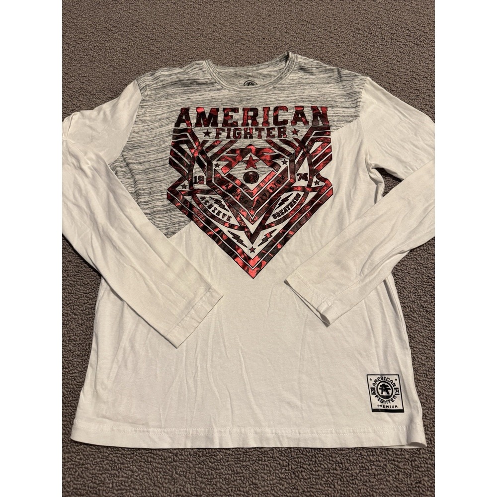 American Fighter Long Sleeve T-Shirt‎ Premium Athletics Mens Medium White Clean